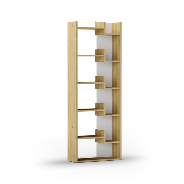 Valge-puiduvärvi tammedekooriga raamaturiiul 60,5x162 cm Klapo - Marckeric-image-3