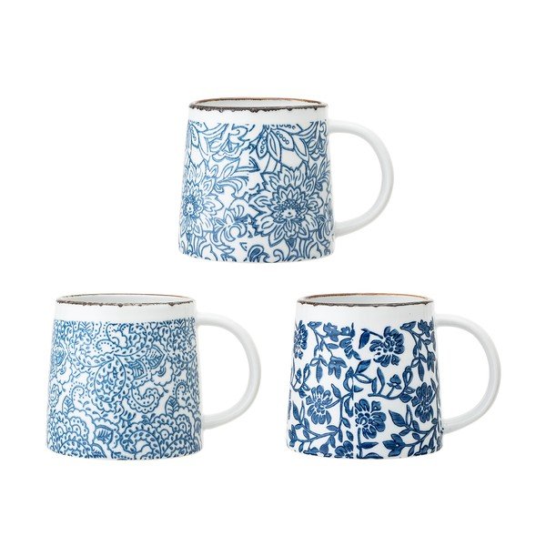 Valged/sinised kivikeraamikast kruusid 3 tk komplektis Molly - Bloomingville