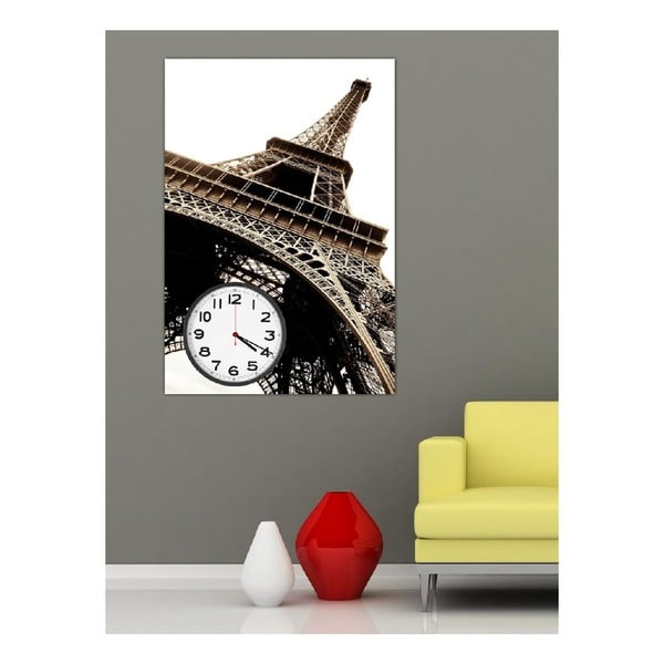Obraz s hodinami Eiffelova věž, 60x40 cm