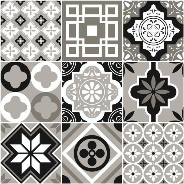 Sada 9 nástěnných samolepek Ambiance Cement Tiles Charltina, 10 x 10 cm
