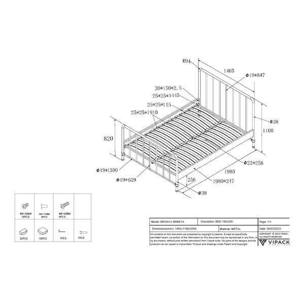 Roheline metallist üheinimesevoodi restiga 140x200 cm BRONXX - Vipack-image-4