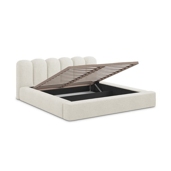 Kreem polsterdatud kaheinimesevoodi koos voodipõhja ja panipaigaga 140x200cm Mano - Makamii-image-2