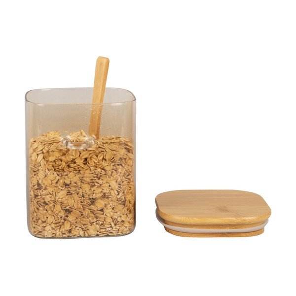 Pruunist klaasist purk puidust kaane ja lusikaga Kanister, kõrgus 13 cm - PT LIVING-image-2
