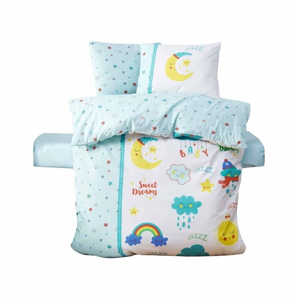 Valge-mentoolivärvi Renforcé puuvillast 4-osaline laste voodipesu komplekt 100x150 cm - Mijolnir