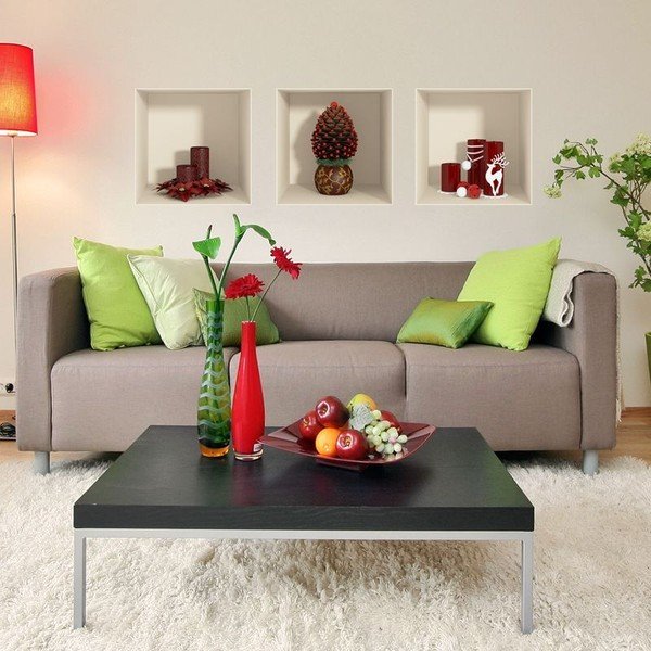 Komplekt 3 jõulukleebist 3D efektiga Punased küünlad ja jõulupuu - Ambiance-image-2