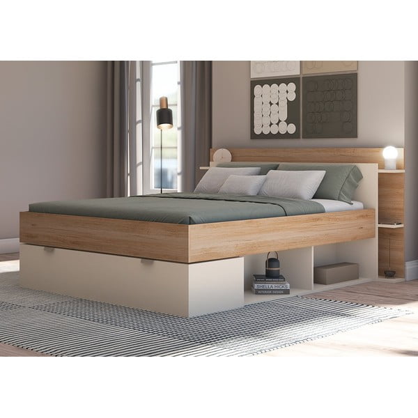 Valge tammespoonist kaheinimesevoodi ilma voodipõhjata 140x190 cm Albo - Marckeric-image-2