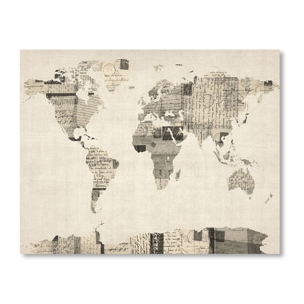 Plakát s šedou mapou světa Americanflat Alphabets, 60 x 42 cm