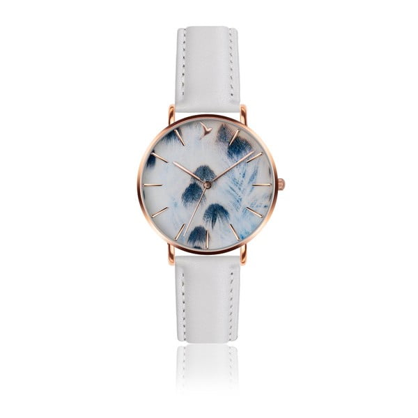 Dámské hodinky s bílým páskem z pravé kůže Emily Westwood Feather Mosaz