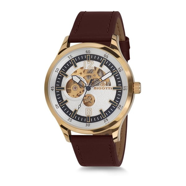 Pánské hodinky s hnědým koženým řemínkem Bigotti Milano Factory