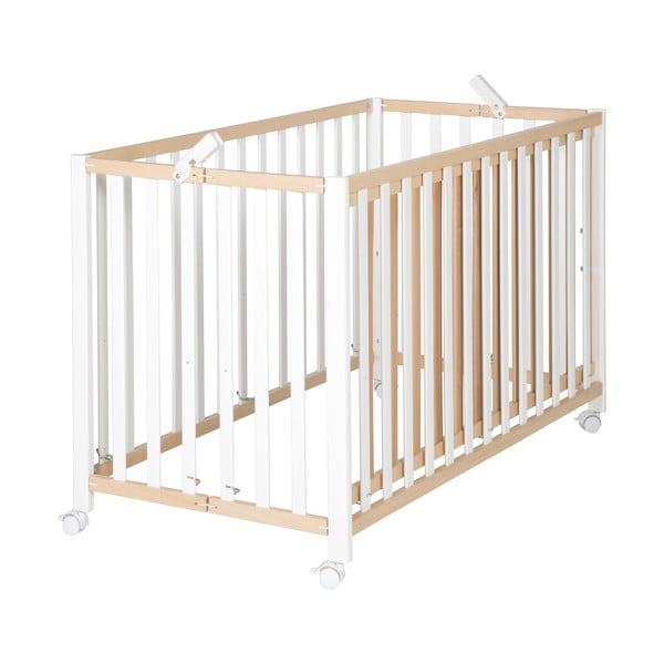 Ratastel kokkupandav valge-puiduvärvi võrevoodi 60x120 cm 60x120 cm Fold up - Roba-image-2