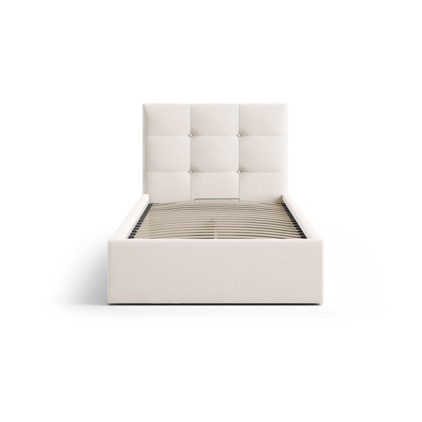 Kreem polsterdatud üheinimesevoodi koos panipaiga ja voodipõhjaga 90x200 cm Phaedra - Micadoni-image-3