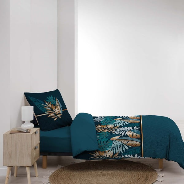 Petrooleumi värvi puuvillane voodipesu üheinimesevoodile 140x200 cm Alianor - douceur d'intérieur-image-4