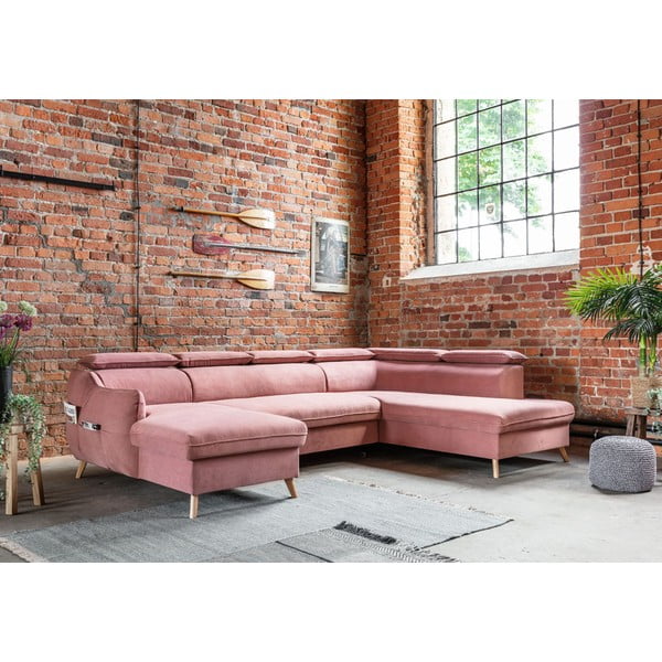 Heleroosa sametist U-kujuline nurgadiivan (parem nurk) Sweet Harmony - Miuform-image-4