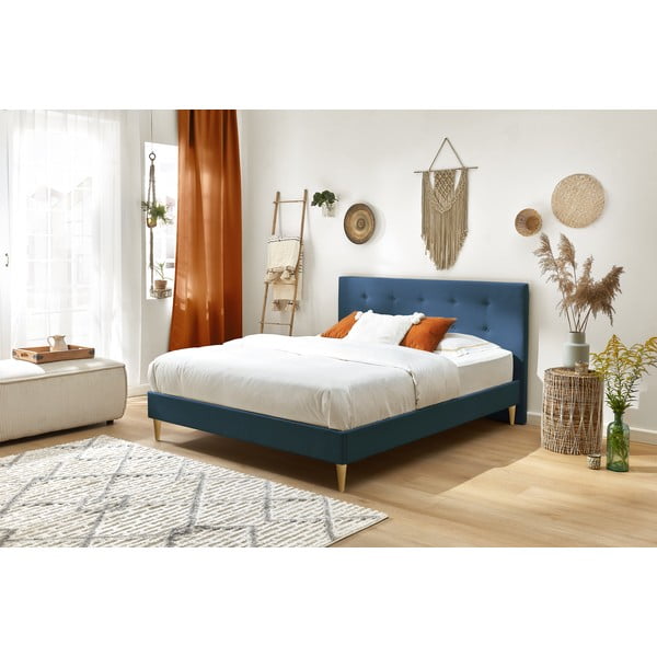 Sinine kaheinimese pehmendusega voodi koos võrega 180x200 cm Rory - Bobochic Paris-image-3