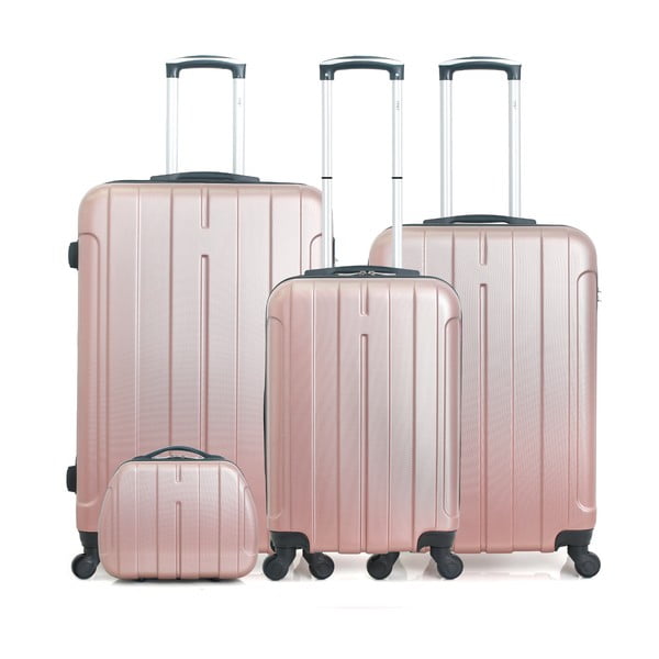 Sada 4 cestovních kufrů v barvě růžového zlata na kolečkách Hero Fogo-C