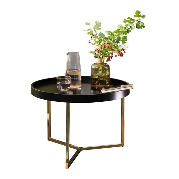 Černý příruční stolek s nohami ve zlaté barvě Skyport Wohnling Eva, 58,5 cm