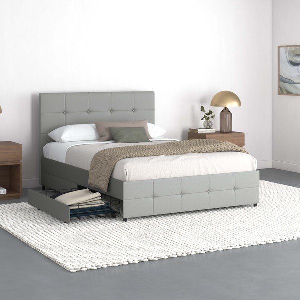 Hall polsterdatud kaheinimese voodi koos panipaigaga 140x200 cm Rose - Støraa-image-2