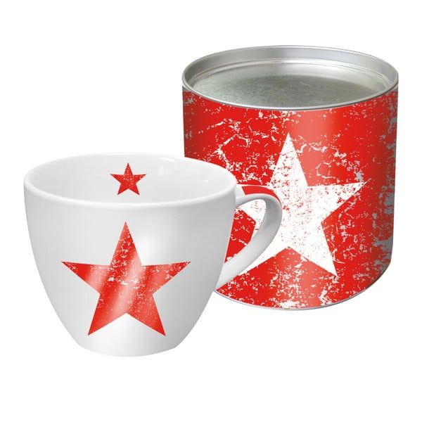 Hrnek z kostního porcelánu s vánočním motivem v dárkovém balení PPD Star Fashion Red, 450 ml