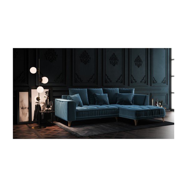 Tumesinine sametne nurgadiivan Devichy , parempoolne nurgas, 256 cm Chloe - devichy-image-3