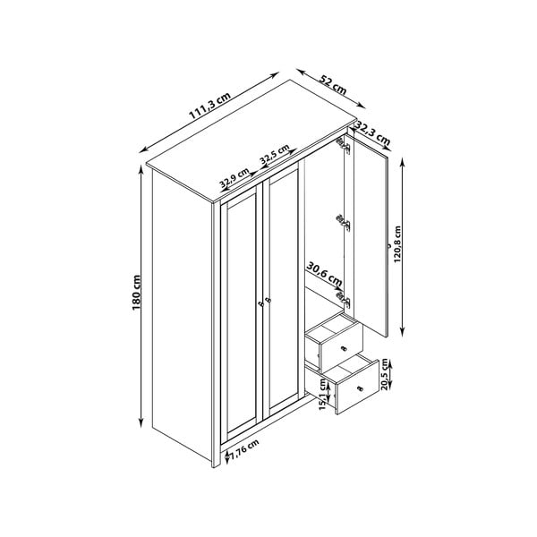 Tammedekooriga garderoobikapp naturaalne hall 112x180 cm Emerald - Støraa-image-3