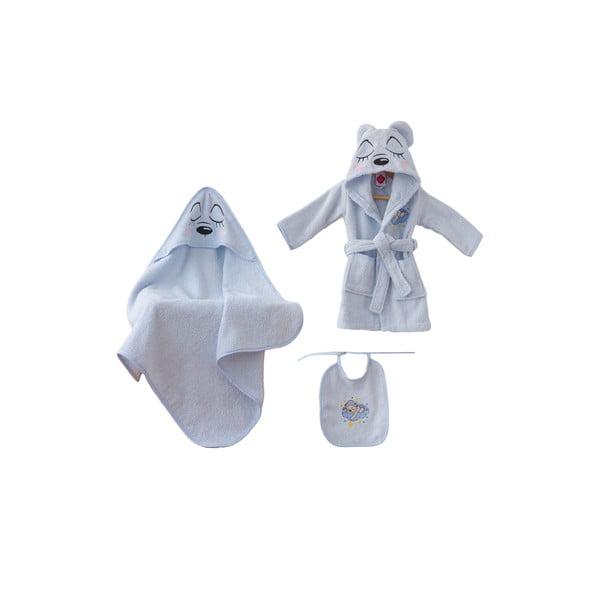 Sinised puuvillased laste hommikumantlid,  3tk komplektis, suurus 0-2 aastat Bear - Foutastic