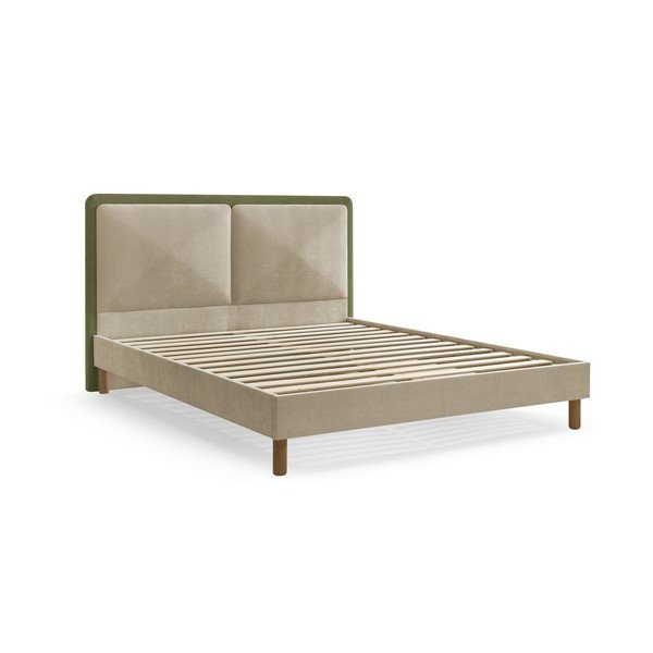 Roheline polsterdatud kaheinimesevoodi liistudest raamiga 140x190 cm Mara - Bobochic Paris
