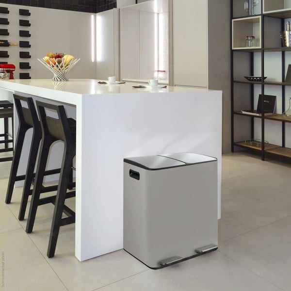 Hallikaspruun terasest prügikast 2x20 l sorteeritud jäätmete jaoks/pedaaliga Aliya - Spirella-image-1