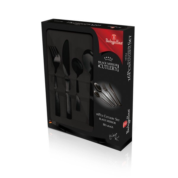 Mustast roostevabast terasest söögiriistad 16 tk Black Mirror Collection - BerlingerHaus-image-1