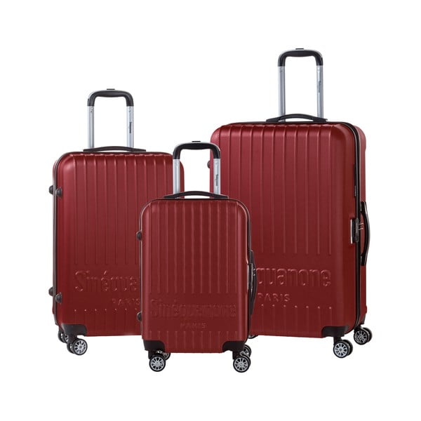 Sada 3 červených cestovních kufrů na kolečkách se kódovým zámkem SINEQUANONE