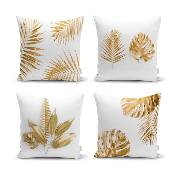 4 padjapüüri komplekt Gold Leaves Modern, 45 x 45 cm - Minimalist Cushion Covers