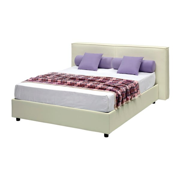 Béžová dvoulůžková postel s úložným prostorem a potahem z koženky 13Casa Melita, 160 x 190 cm