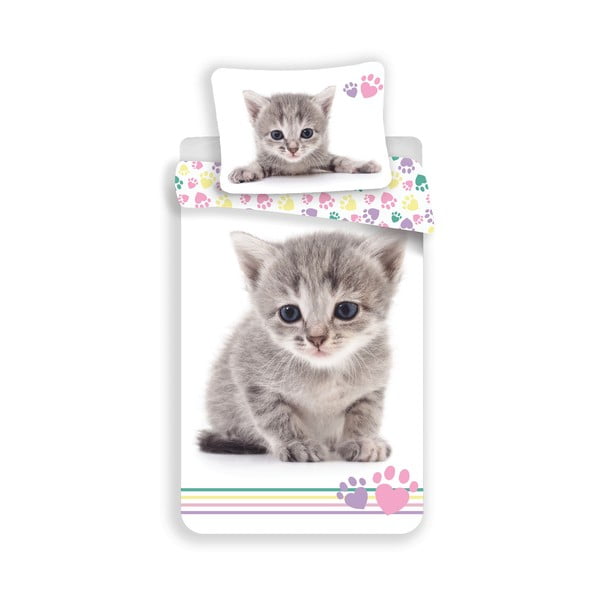 Valge puuvillane laste voodipesu 140x200 cm Kitten "Colour" - Jerry Fabrics