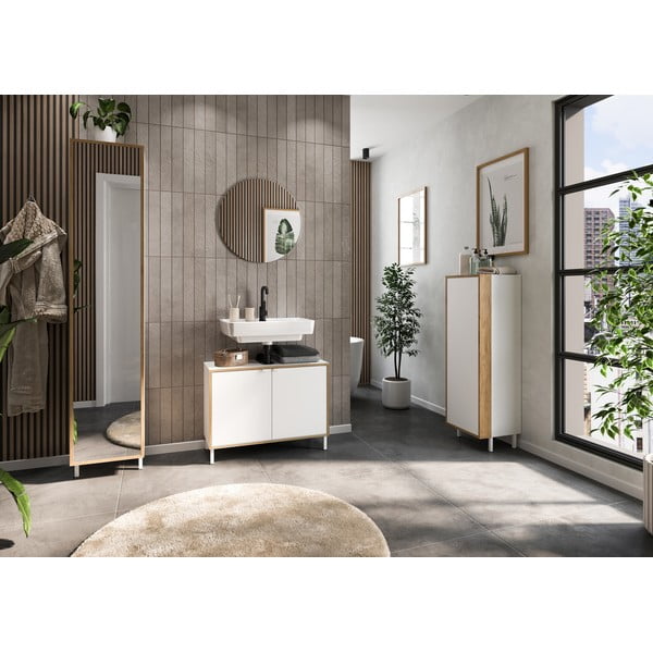 Valge kõrge/kitsas vannitoakapp 39x120 cm Topeka - Germania-image-1