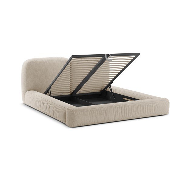 Beež polsterdatud kaheinimesevoodi koos panipaiga ja voodipõhjaga 200x200 cm Martina - Micadoni-image-2