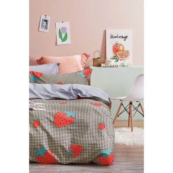 Renforcé puuvillane voodipesu üheinimesevoodile koos linaga/3-osaline 160x220 cm Strawberry - Mila Home-image-1