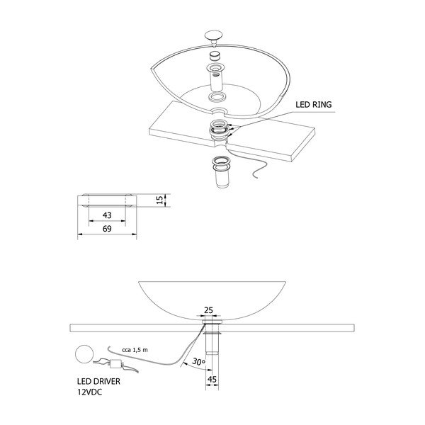 Hõbedane klaasist valamu valgustus  ø 7 cm Ledring – Sapho-image-4