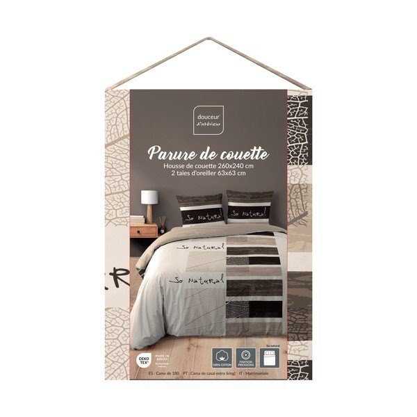 Pruun 3-osaline puuvillane voodipesu kaheinimesevoodile/pikendatud voodile 260x240 cm So Natural - douceur d'intérieur-image-2