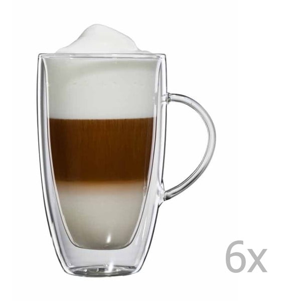 Sada 6 skleněných hrnků na latte macchiato s ouškem bloomix Verona
