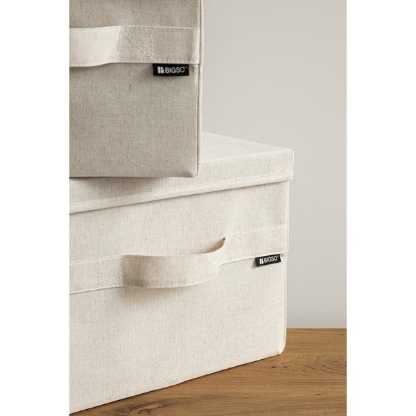 Beež tekstiilist hoiukast koos kaanega 31x41x22 cm Soft Storage Medium - Bigso-image-1