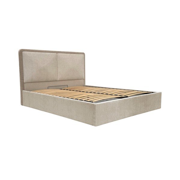 Beež/taupe polsterdatud kaheinimesevoodi panipaigaga ja liistudest raamiga 180x200 cm Mara - Bobochic Paris
