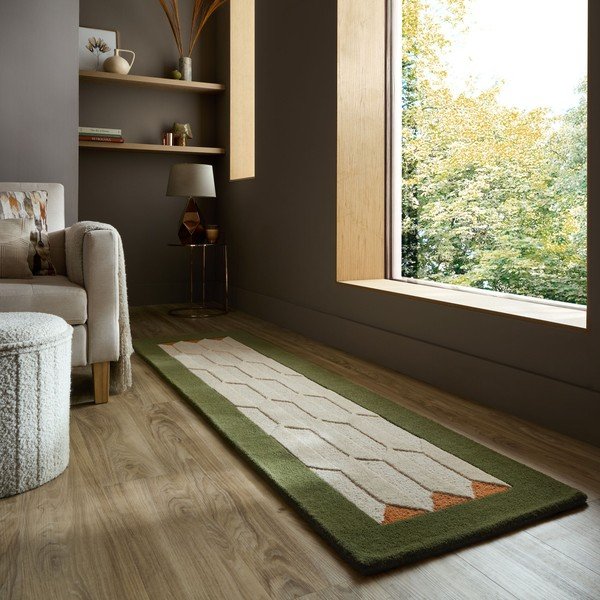 Roheline/naturaalne käsitsi kootud villane jooksja 60x230 cm Apex Border Wool - Flair Rugs-image-1