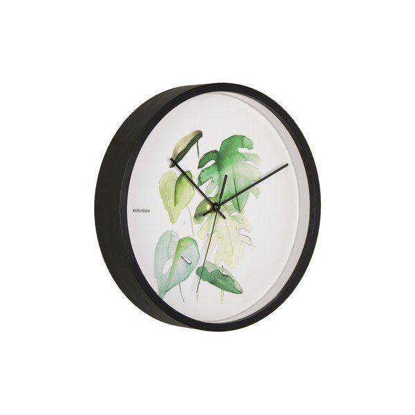 Roheline ja valge seinakell mustas raamis Monstera, ø 26 cm - Karlsson-image-2