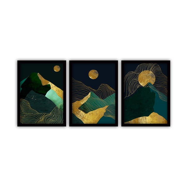 Komplekt 3 maali mustas raamis Midnight, 35 x 45 cm - Vavien Artwork