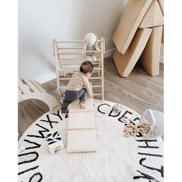 Kreem pestav käsitsi kootud puuvillane laste vaip ø150 cm ABC Natural Black - Lorena Canals-image-1