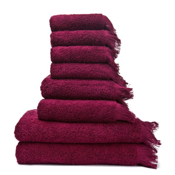 Set 4 červených osušek a 4 ručníků z čisté bavlny Casa Di Bassi