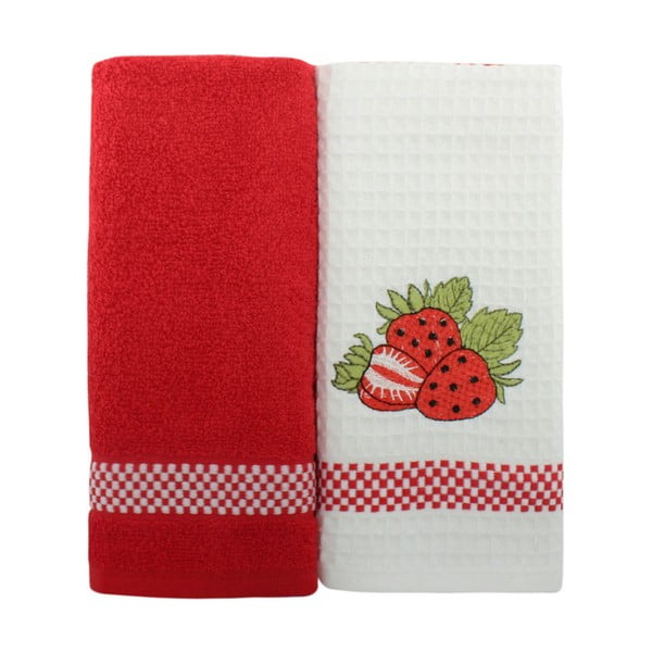 2 punase ja valge puhtast puuvillast rätiku komplekt, 45 x 70 cm - Esil Home