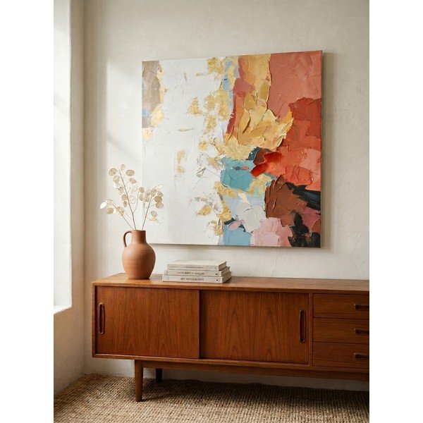 Trükitud/käsitsi maalitud elementidega lõuendimaal 80x80 cm Crown - Bizzotto-image-1
