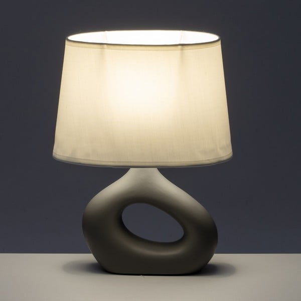 Valge-hall keraamiline lauavalgusti tekstiilist varjuga (kõrgus 30 cm) - Casa Selección-image-1