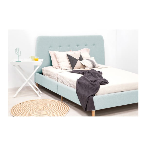Tyrkysová dvoulůžková postel s dřevěnými nohami Vivonita Mae, 140 x 200 cm-image-2