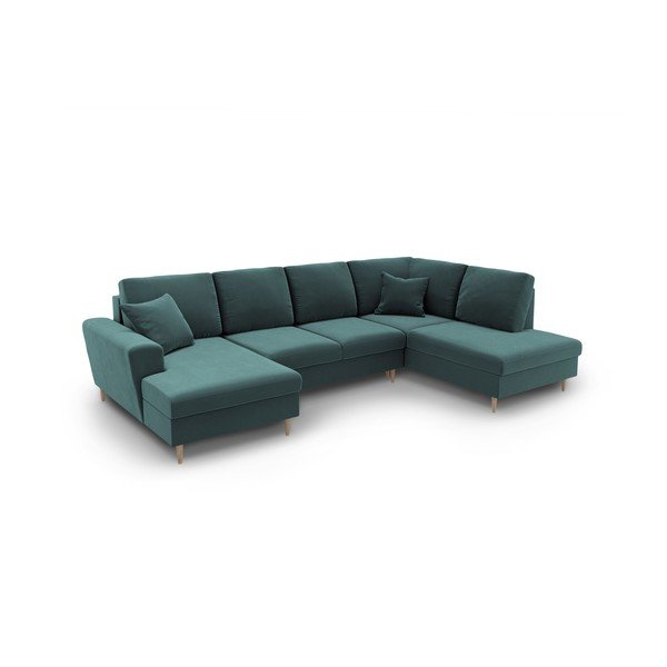 Petrooleumi värvi sametist panipaigaga nurgadiivanvoodi (parem nurk/"U"-kujuline) Kyoto - Cosmopolitan Design-image-1